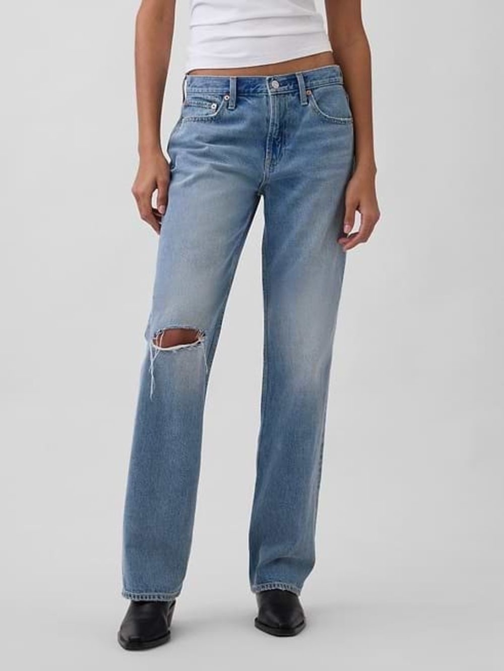 🔥 Gap High Rise Curvy Cheeky Straight Distressed Jeans Light Wash Size 28 / 6